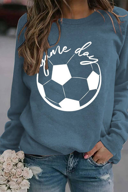 WOMEN GAME DAY SOCCER PRINTING LONG SLEEVE TEE: White / (L)