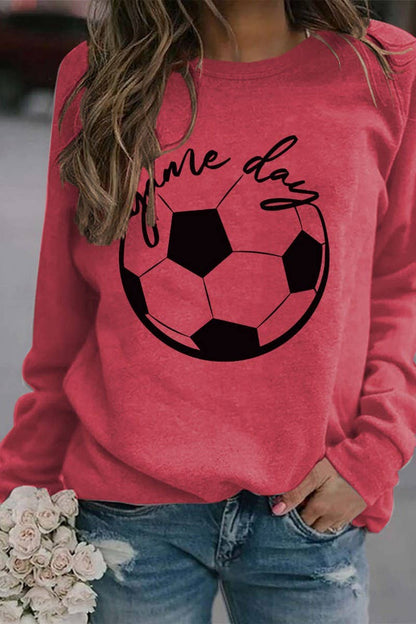 WOMEN GAME DAY SOCCER PRINTING LONG SLEEVE TEE: White / (L)