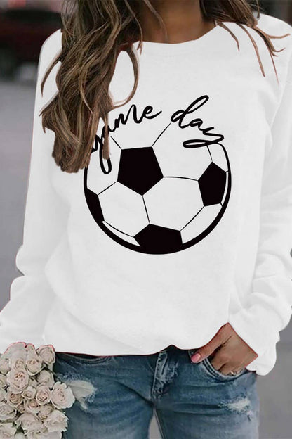 WOMEN GAME DAY SOCCER PRINTING LONG SLEEVE TEE: White / (L)