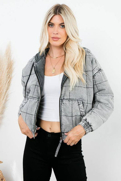 Kangaroo Pocket Zip Up Bomber Jacket: Bonny Wash / M