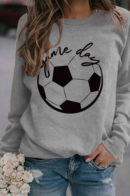 WOMEN GAME DAY SOCCER PRINTING LONG SLEEVE TEE: White / (L)