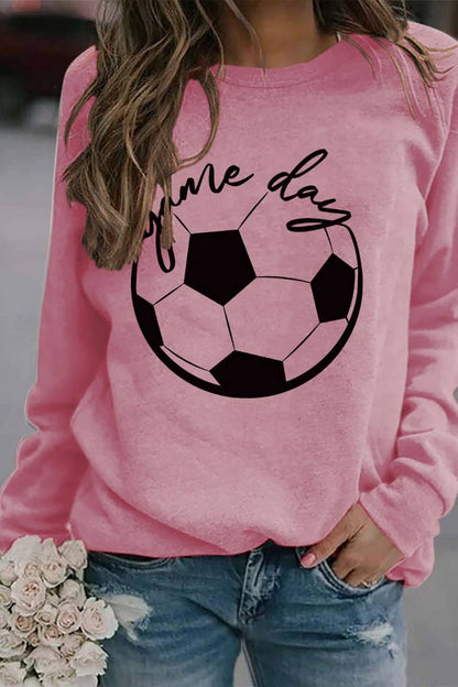 WOMEN GAME DAY SOCCER PRINTING LONG SLEEVE TEE: White / (L)